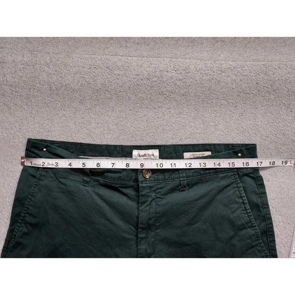 Goodfellow & Co Men Chino Short 32 Green Zip Button Slash Pockets Stretch Casual
